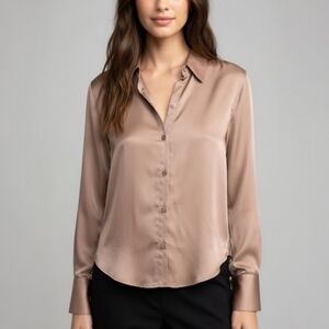 Abercrombie & Fitch Shirt Satin ButtonUp Long Sleeve Collared  Champagne Size XS